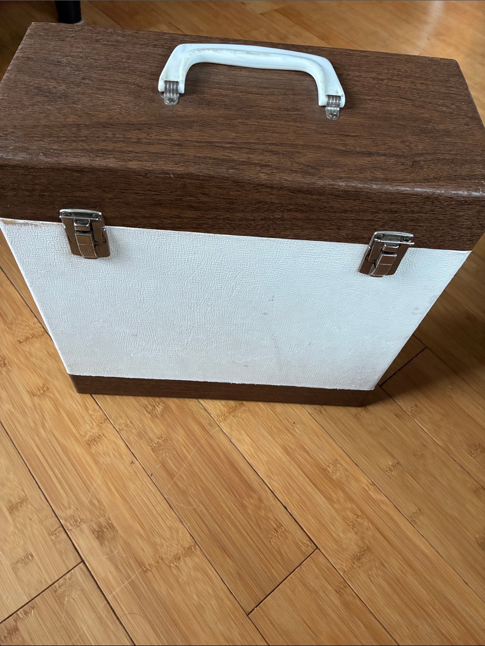 Vintage  White and Brown Portable Storage Case for vinyl record collection